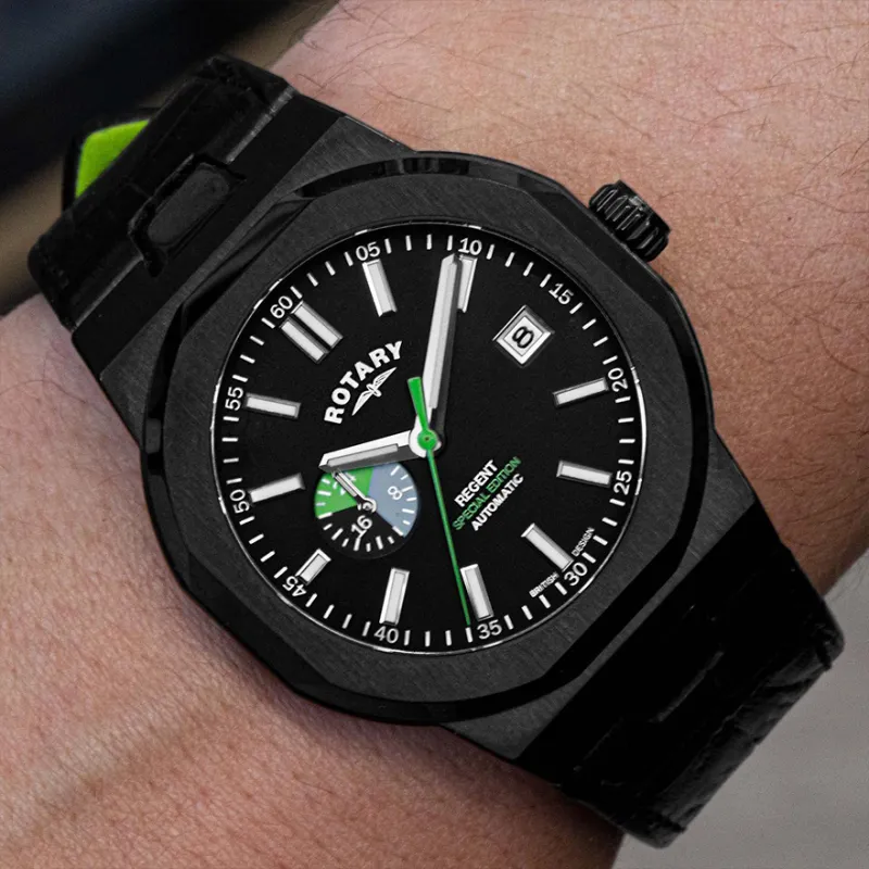 ROTARY Wrist Watch Automatic Mechanical Movement Genuine Leather Strap Black Dial Men's Watches-11