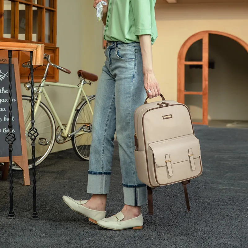 GOLF Fabric Synthetic Leather Backpack Large Size Women's Apricot/Elegant Black-4
