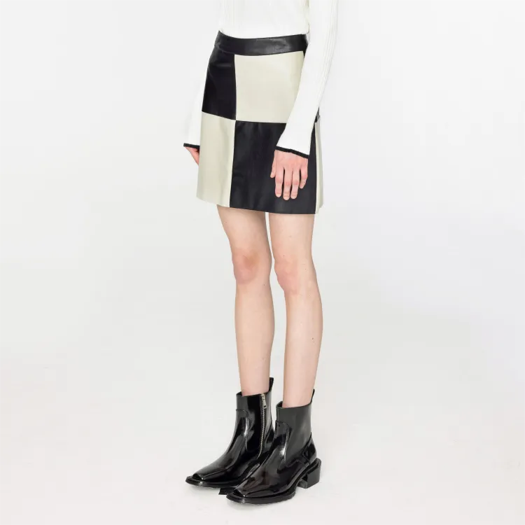 Cubic Casual Short Skirts Women's Black & Beige-4