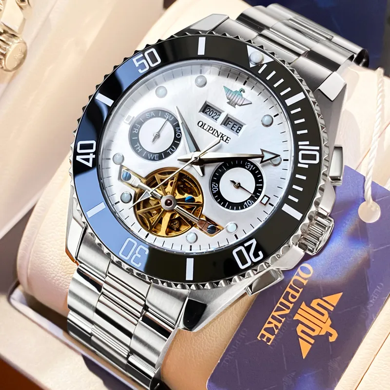 Oupinke Submarine Collection Mechanical Movement Stainless Steel Watchband Watch Men's Watches White Dial-1