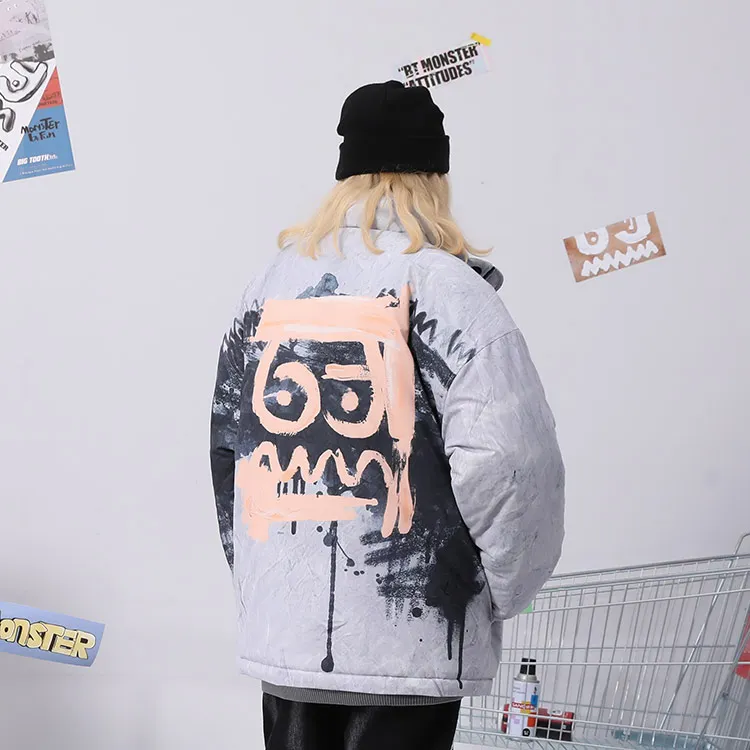 Bt Letter Stand Collar Loose Fit Puffer Jacket Unisex-10