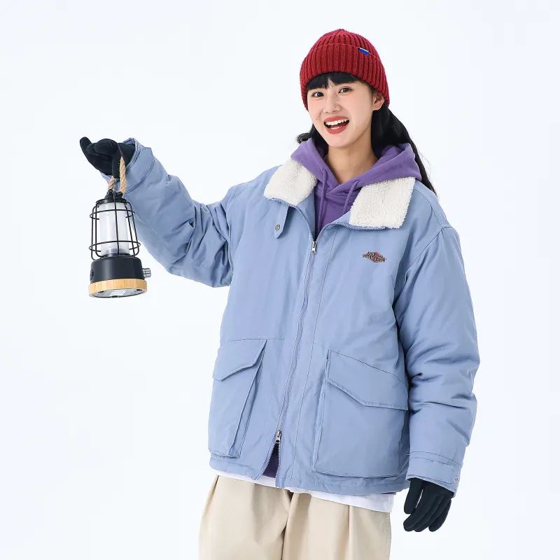 KXLFCHN Letter Solid Color Lapel Loose Fit Puffer Jacket Unisex-16