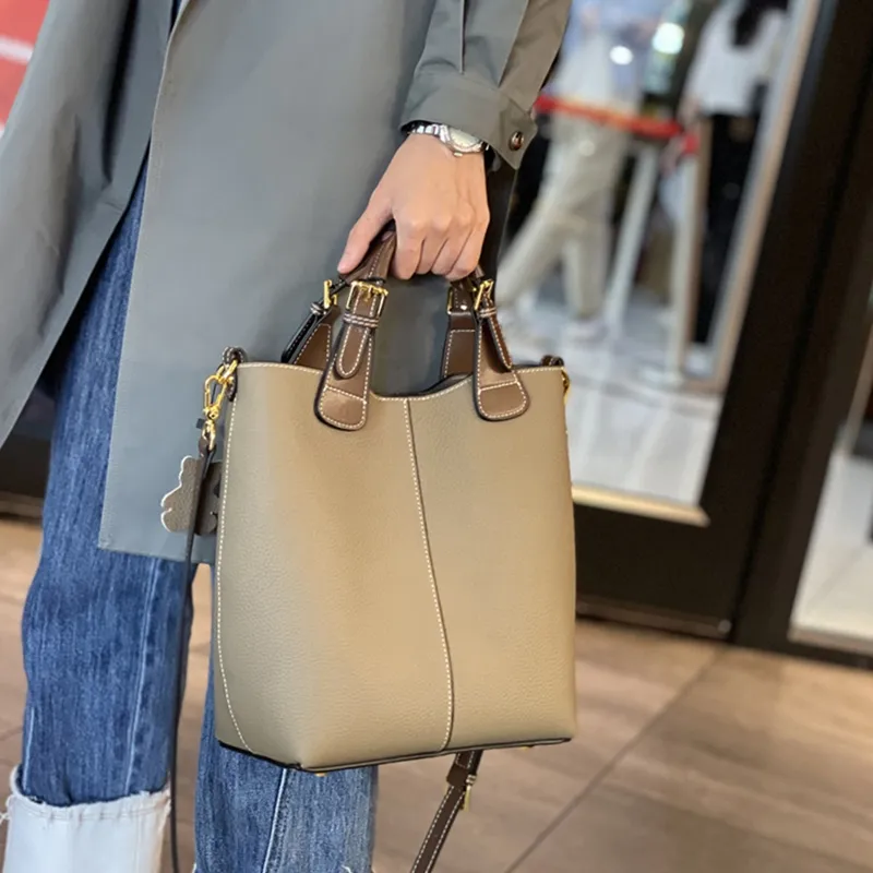 VINEY Cow Leather Handbag Shoulder Bag Crossbody Bag Bucket Bag Large Size Women's Multicolor-6