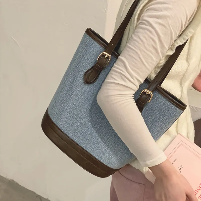 HCXK Denim Tote Bag Shopping Bag Shoulder Bag Women's Light Blue/navy-1