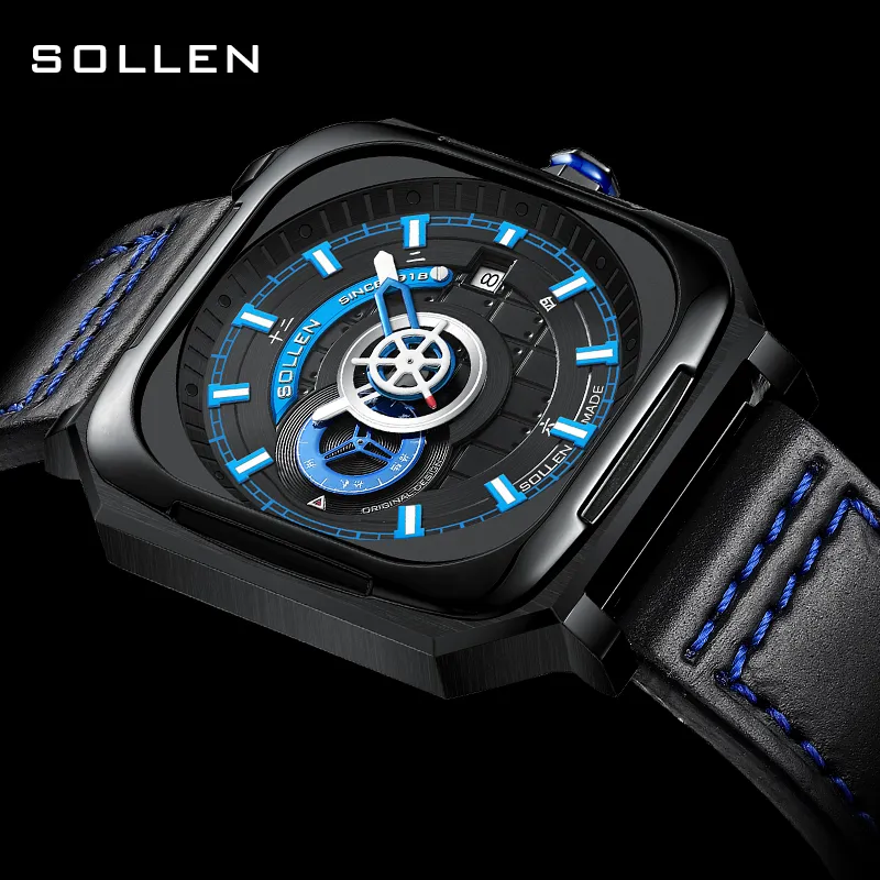 SOLLEN Terracotta Army Collaboration Automatic Mechanical Movement Watch Men's Watches Black Dial SL322-2