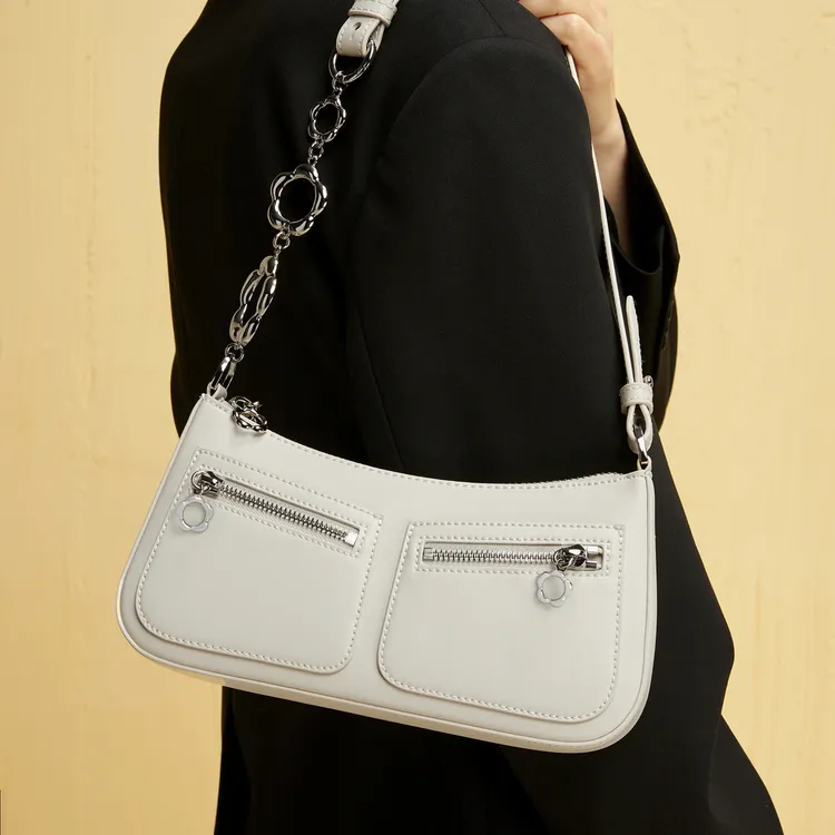 CHARLES&KEITH Leather Charles & Keith Shoulder Bag Small Size Women's Chalk White/Black-4