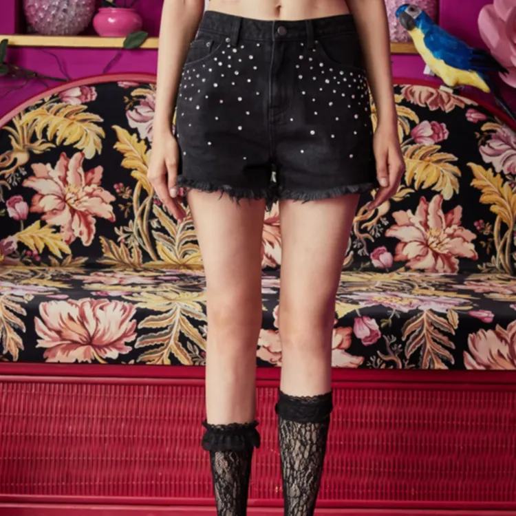 TCH Denim Shorts Women's Black With Silver Logo-2