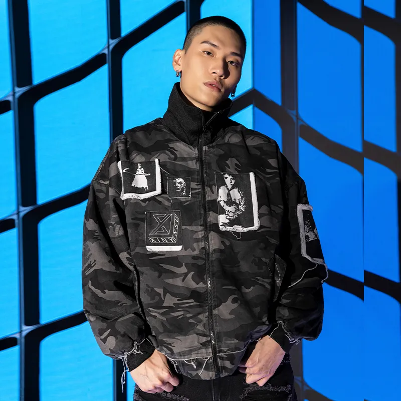 XINYINSU Jackets Unisex Camouflage Gray-5
