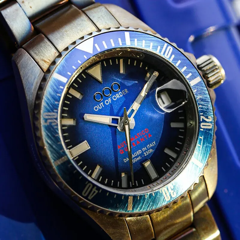 OUT OF ORDER Wrist Watch Manual Mechanical Movement Stainless Steel Strap Blue Dial Men's Watches OOO.001 21.BL-4