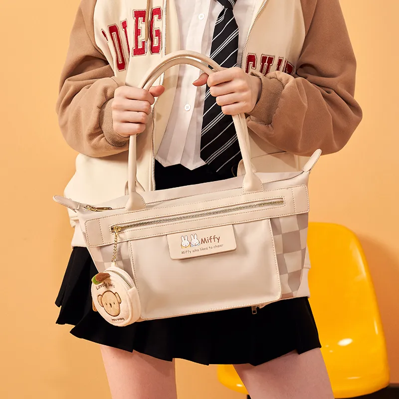 Miffy Nylon Tote Bag Shopping Bag Handbag Shoulder Bag Women's White/Brown-6