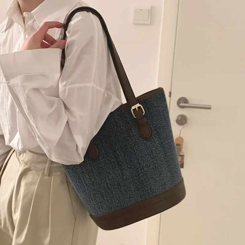 JANE KLAIN Denim Tote Bag, Shopping Bag, Shoulder Bag Regular Women's Light Blue/Dark Blue-4