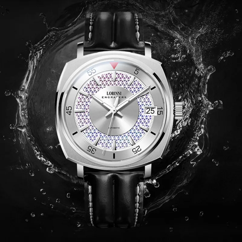 LOBINNI L Automatic Mechanical Movement Genuine Leather Strap Watch Men's Watches Black Dial-12