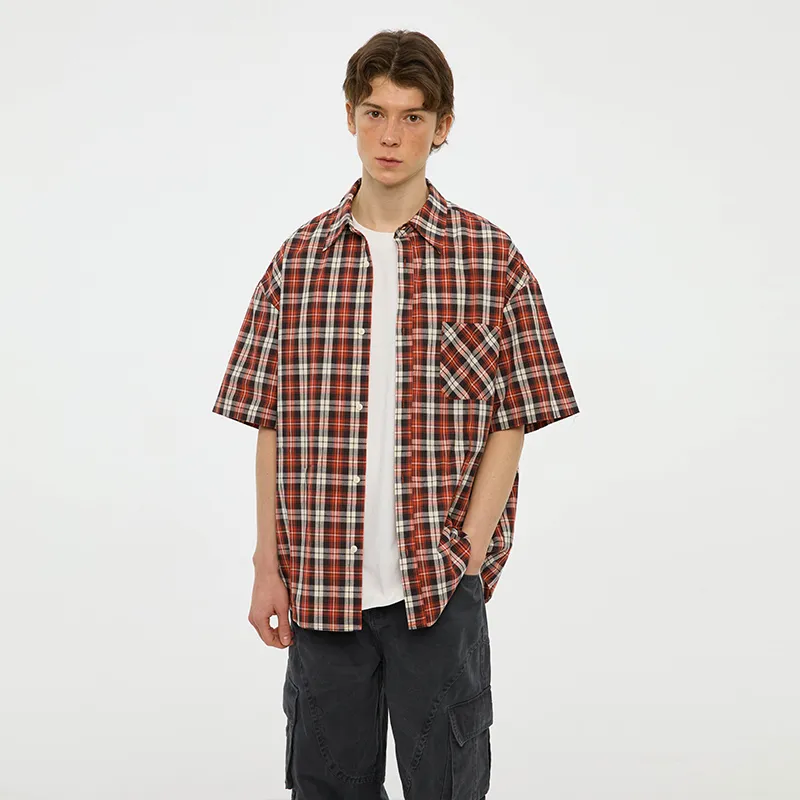 COUNTRY MOMENT Shirts Men Orange Red Plaid-2