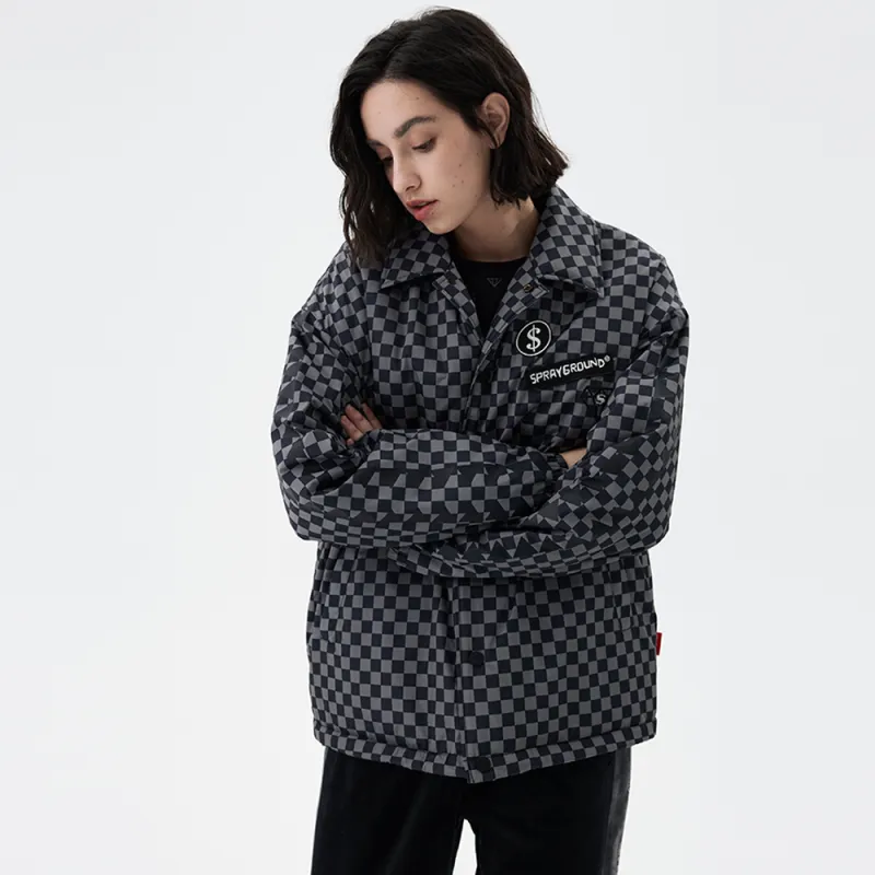 SPRAYGROUND Animal Pattern Letter Checkerboard Lapel Loose Fit Puffer Jacket Unisex-3