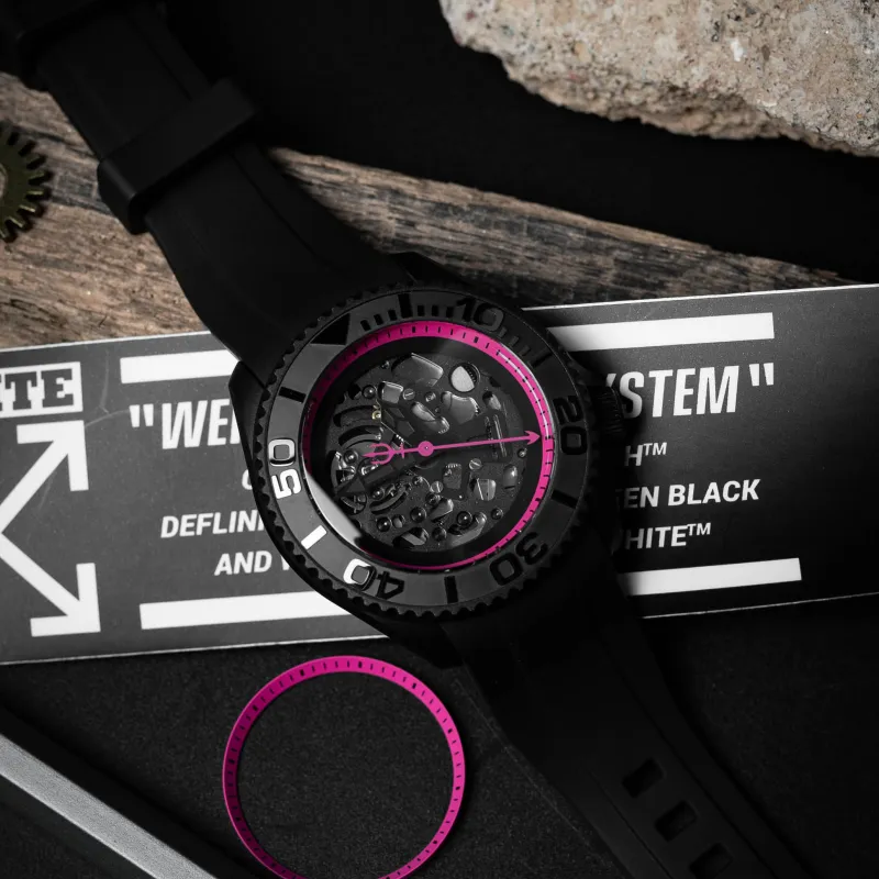 VENCREW Leviathan [Manly Pink] Automatic Mechanical Movement Watch Unisex Cut-Out Dial-1