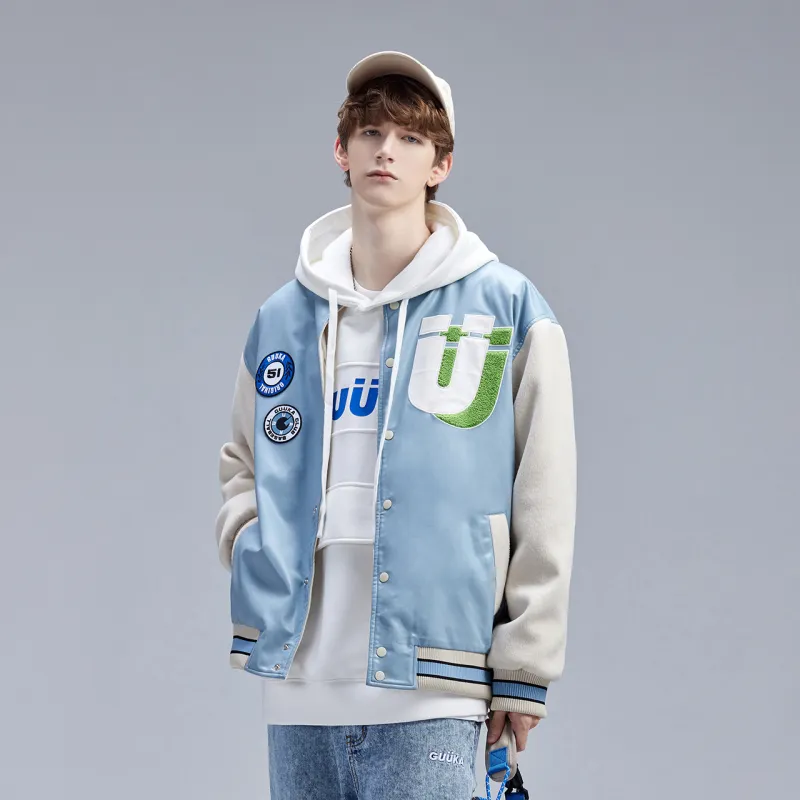 Guuka Baseball Jacket Men's Pink Blue-7