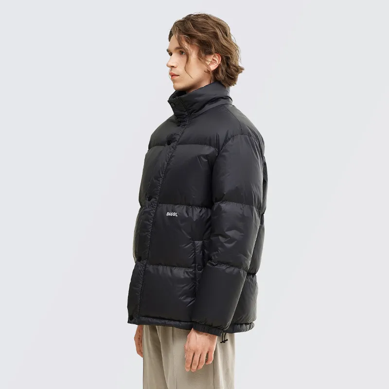 BAGGL Solid Color Stand Collar Loose Fit Thickened Down Jacket Unisex-5