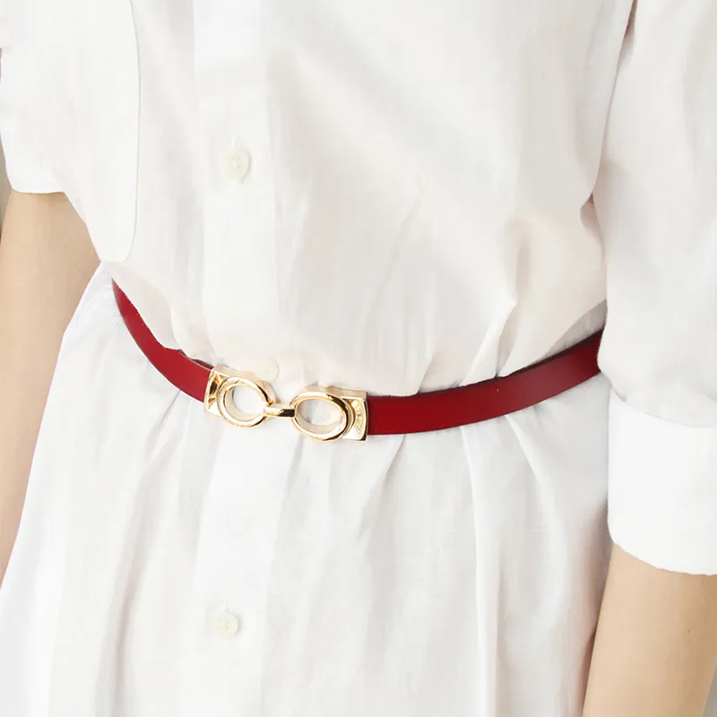 VINEY Leather Belts Women's Red-1