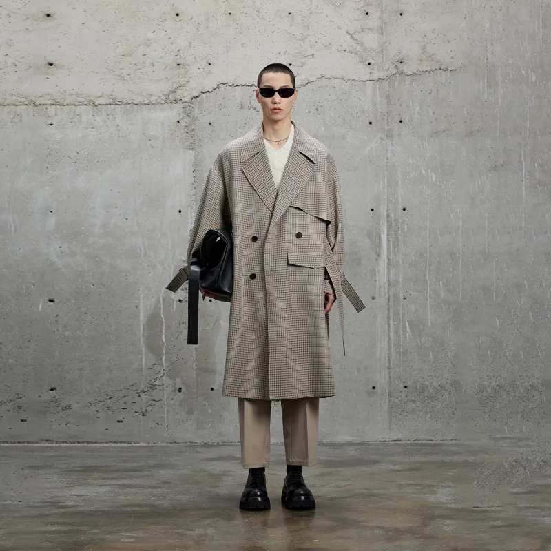 NANS STUDIO Trench Coats Men Blue Houndstooth-2