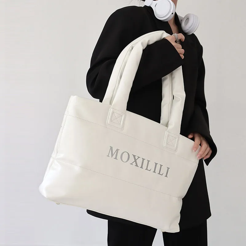Mosiliri Fabric Tote Bag, Shopping Bag, Commuter Bag, Handbag, Shoulder Bag Unisex White-4
