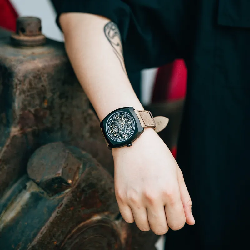 Sea Gull Frontier Automatic Mechanical Movement Genuine Leather Strap Watch Men's Watches Black Dial-1