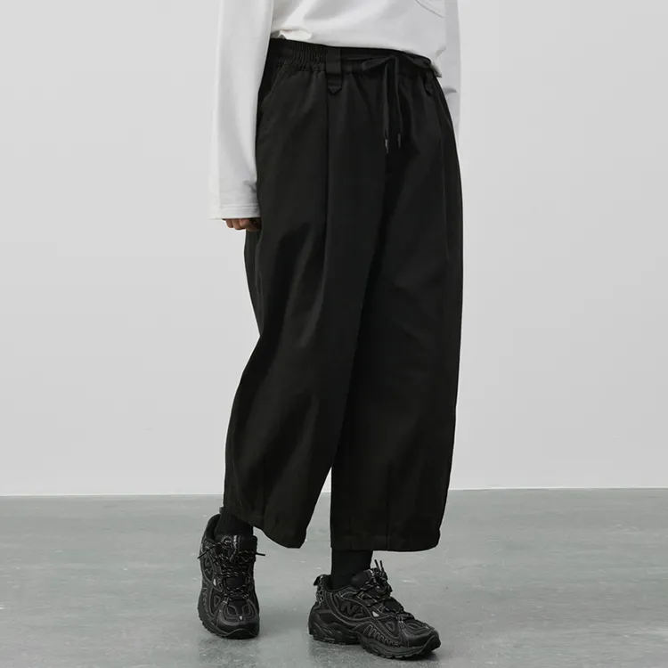 SeminP.ure Slim Waist Wide Leg Casual Pants Unisex Black/White-3