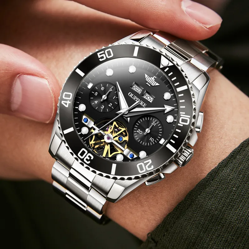 Oupinke Submarine Collection Mechanical Movement Stainless Steel Watchband Watch Men's Watches White Dial-7