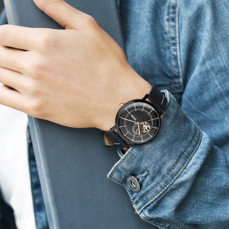 DOM Hollow Series Automatic Mechanical Movement Watch Men's Watches Black Dial 6923411121130-2