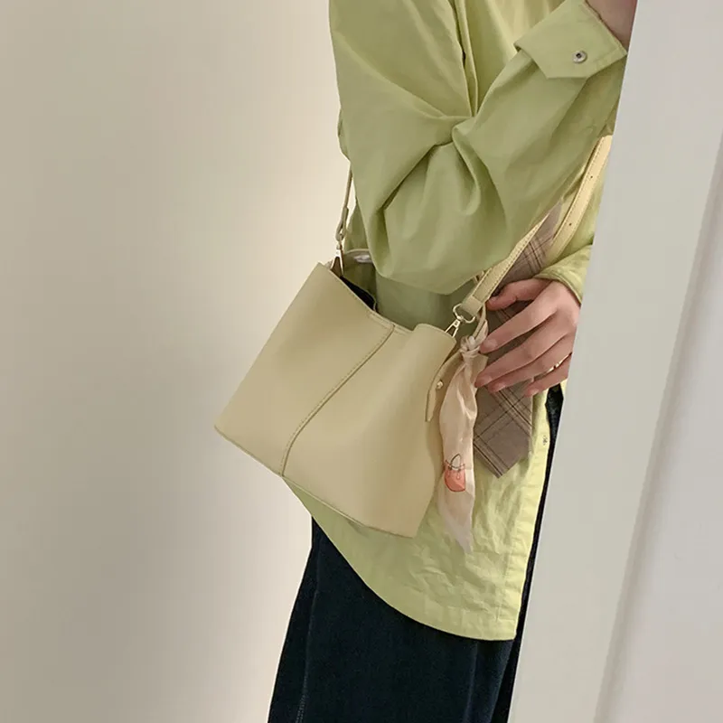JANE KLAIN PU Bucket Bag, Handbag, Shoulder Bag, Crossbody Bag Small Size Women's Ecru/Yellow-6