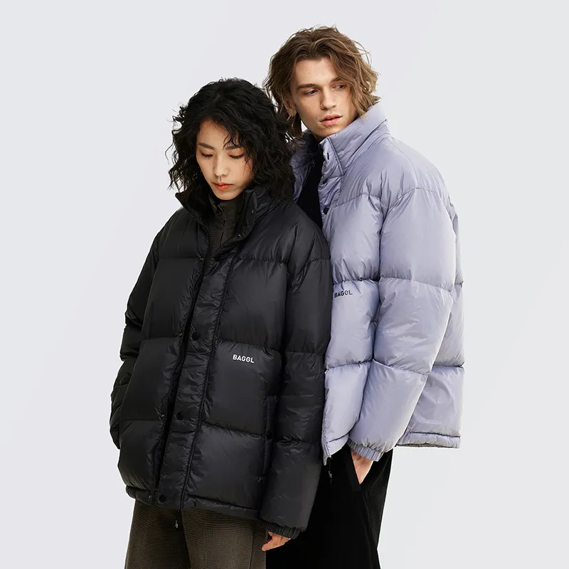 BAGGL Solid Color Stand Collar Loose Fit Thickened Down Jacket Unisex-2