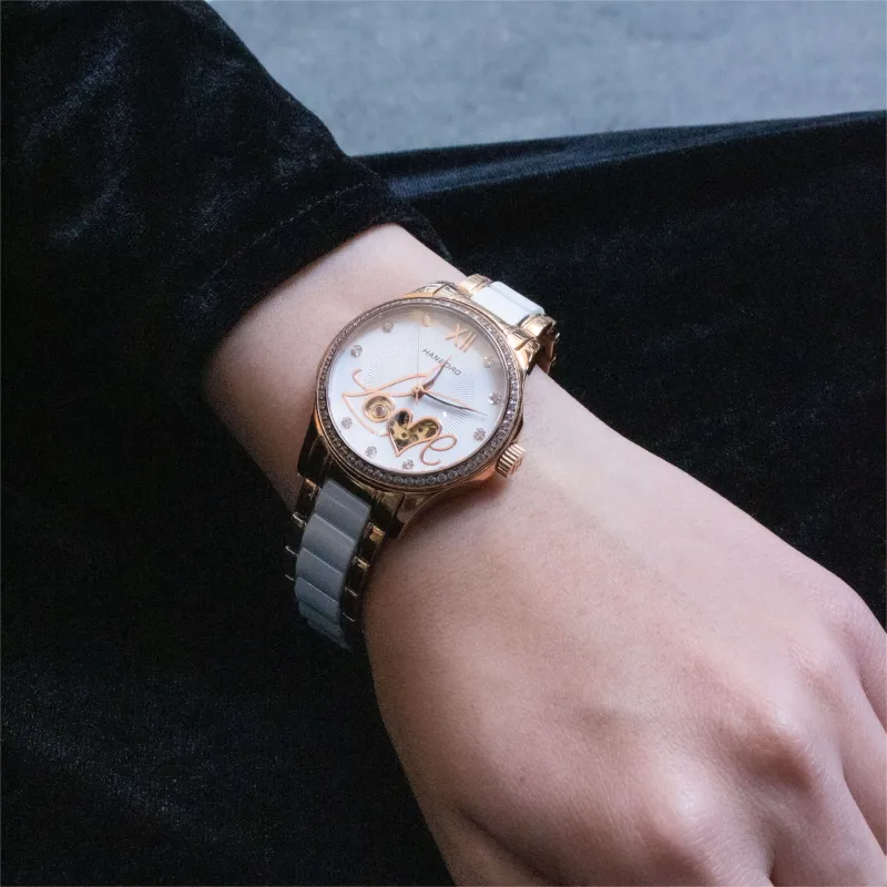 HANBORO Automatic Mechanical Movement Watch Women's Watch White Dial HBR88794-MG-2