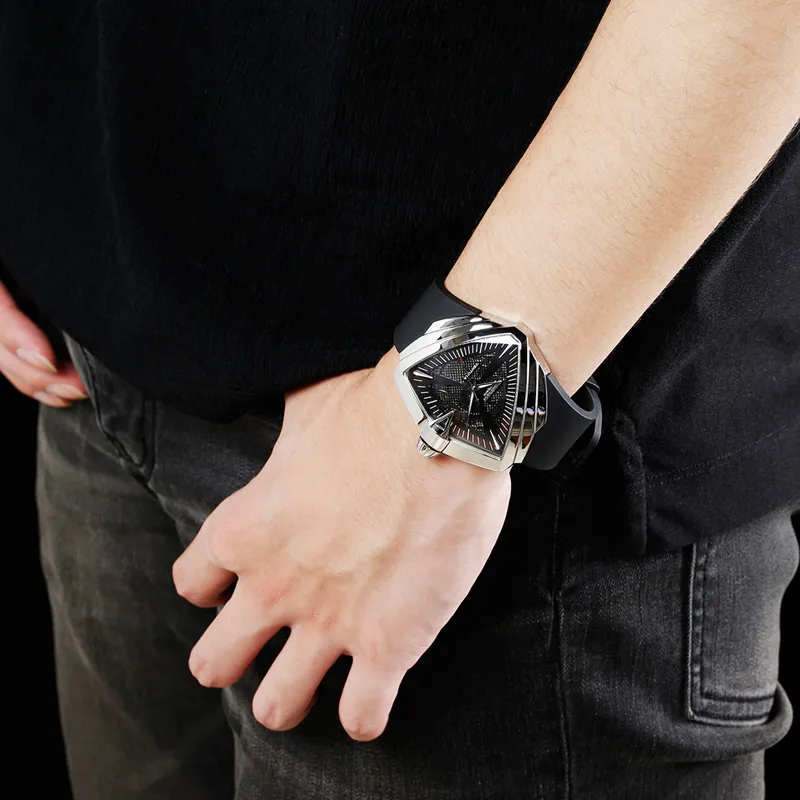 HAMILTON Automatic Mechanical Movement Men's Watches Watch 46mm Black Dial Stainless Steel Watch Case Rubber Strap-7