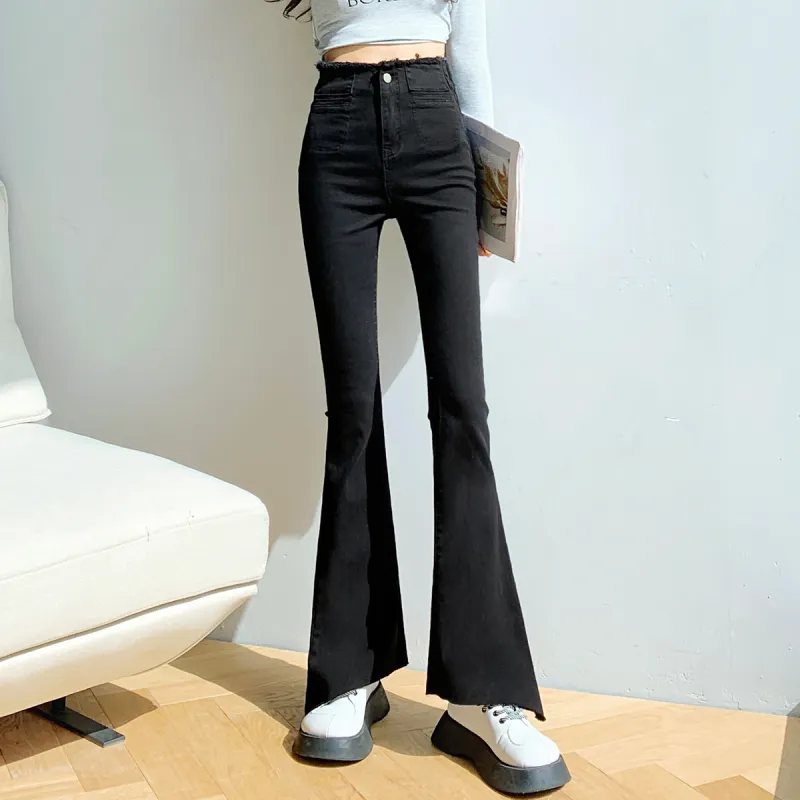 MITUAN Flared Pants Jeans Women's Light Blue-8