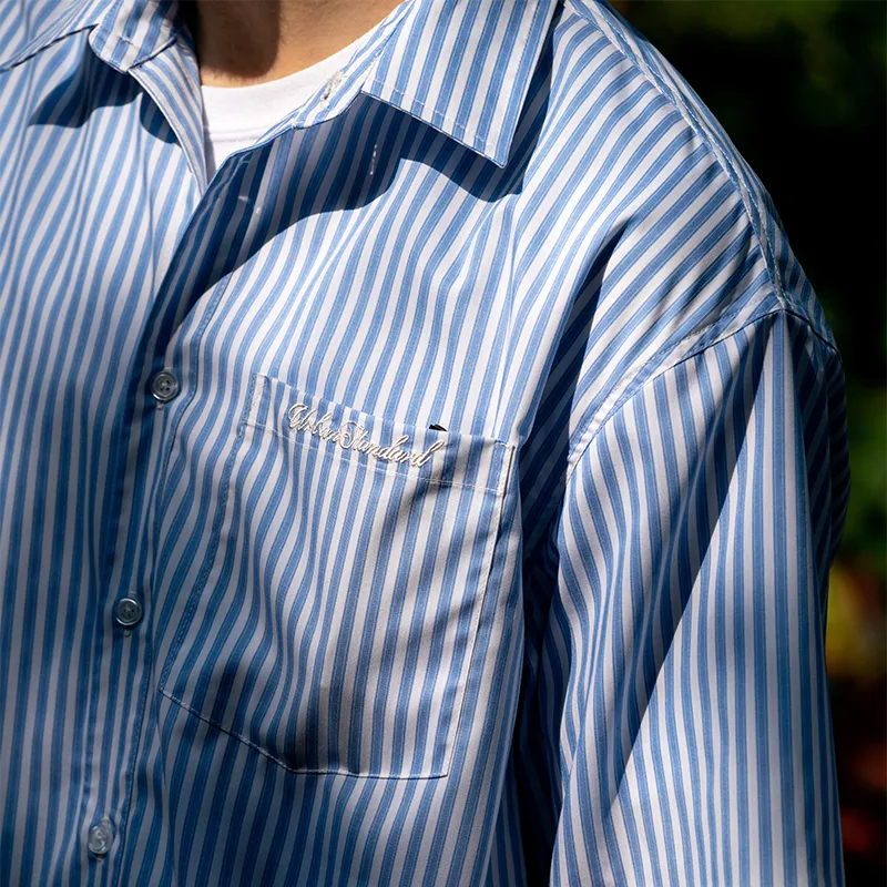 URBAN STANDARD Shirts Men Blue White Stripes-6
