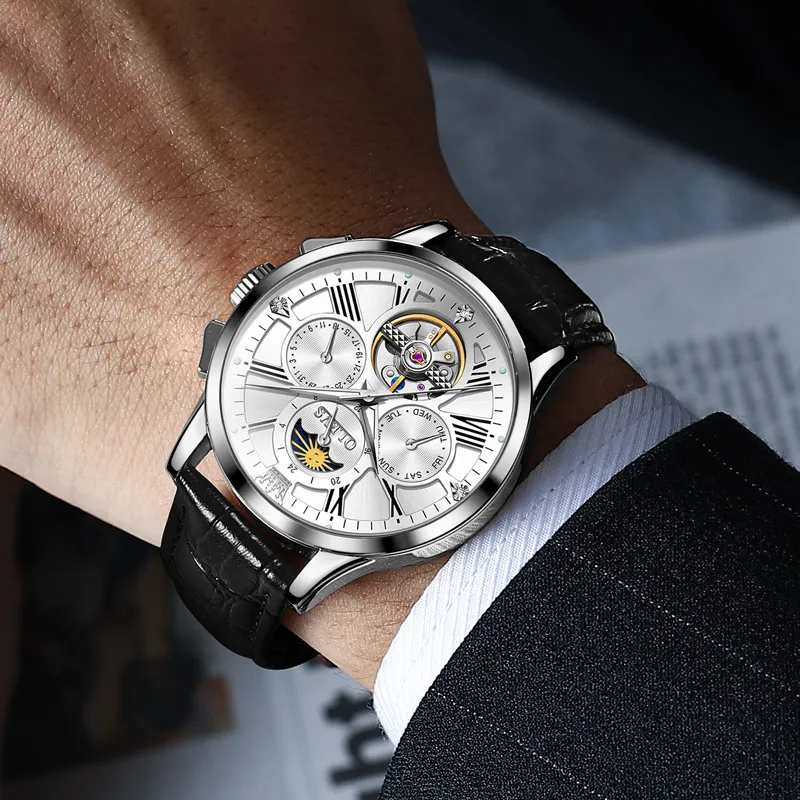 OLEVS Wisdom Series Mechanical Movement Leather Strap Watch Men's Watches Black Dial-3