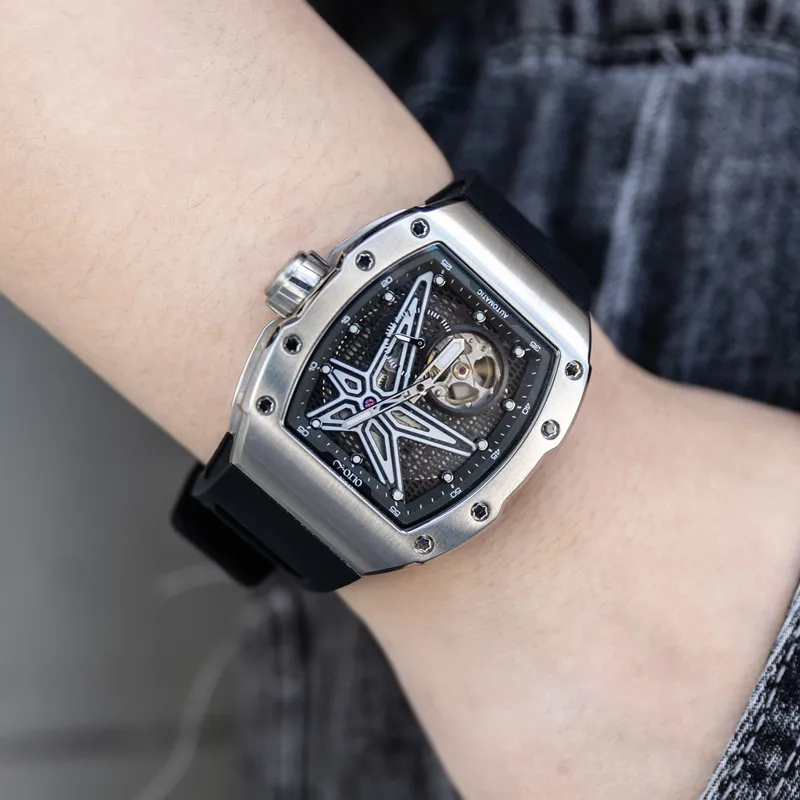 OLTO 8 Astral Series Wrist Watch Automatic Mechanical Movement Silicone Strap Black Dial Men's Watches-16