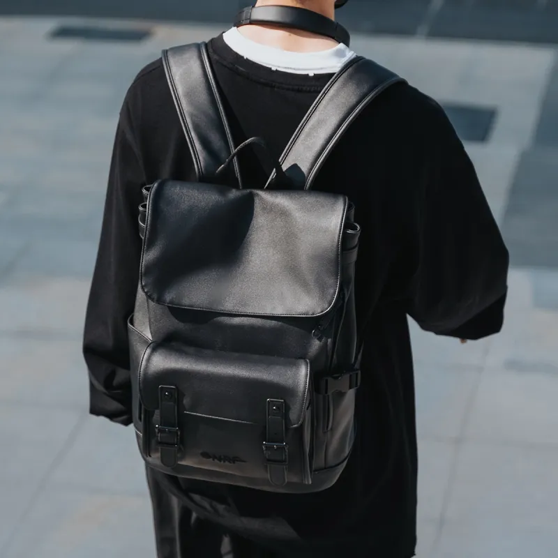 ONRF PVC Leather Backpack Travel Bag Laptop Bag For Students Tubas Unisex Black-7