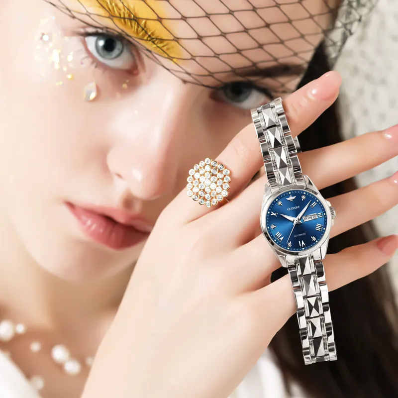 Oupinke Gaias Collection Mechanical Movement Tungsten Steel Strap Watch Women's Watch White Dial-11