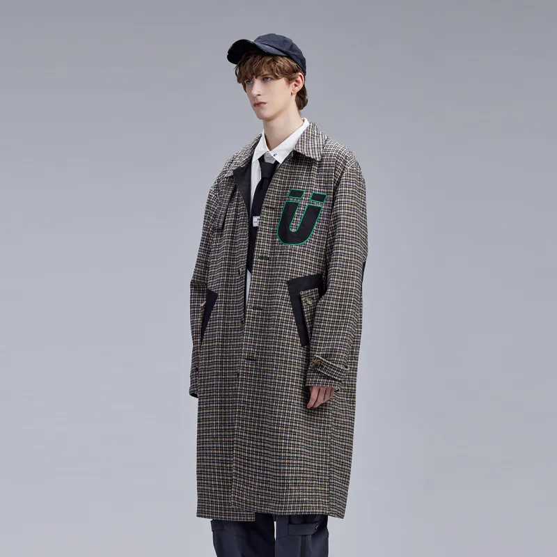 Guuka Trench Coats Men Gray Plaid-4
