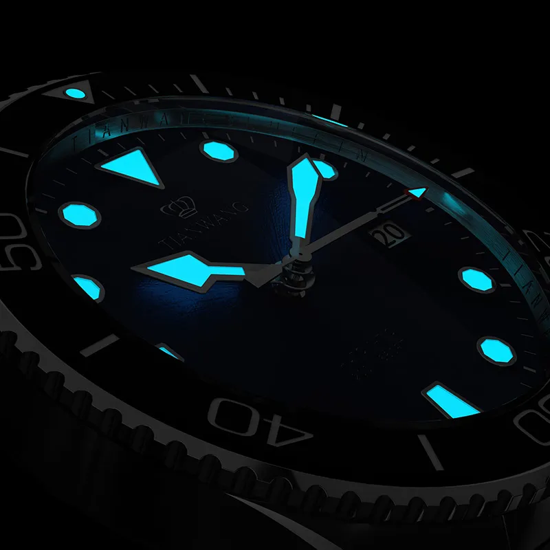TIANWANG Blue Fin Collection Mechanical Movement Stainless Steel Strap Watch Men's Watches Blue Dial-2