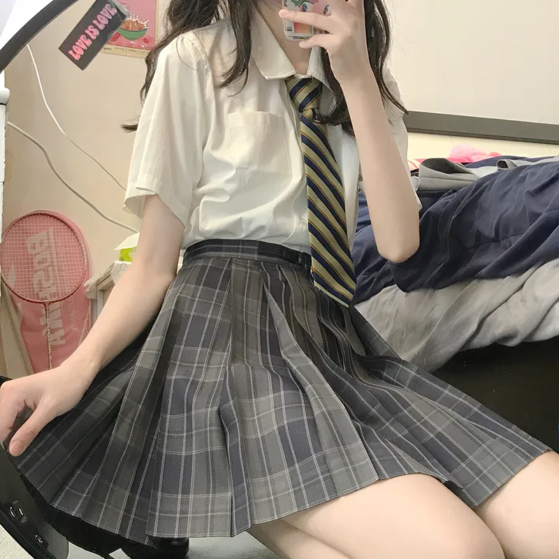 Tokyo Season Casual Short Skirts Women's Carbon Fiber Estate Plaid Skirt-19