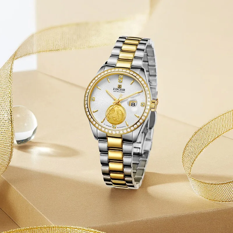 EBOHR Mechanical Movement Stainless Steel Strap Watch Unisex Gold Dial 21334118-5