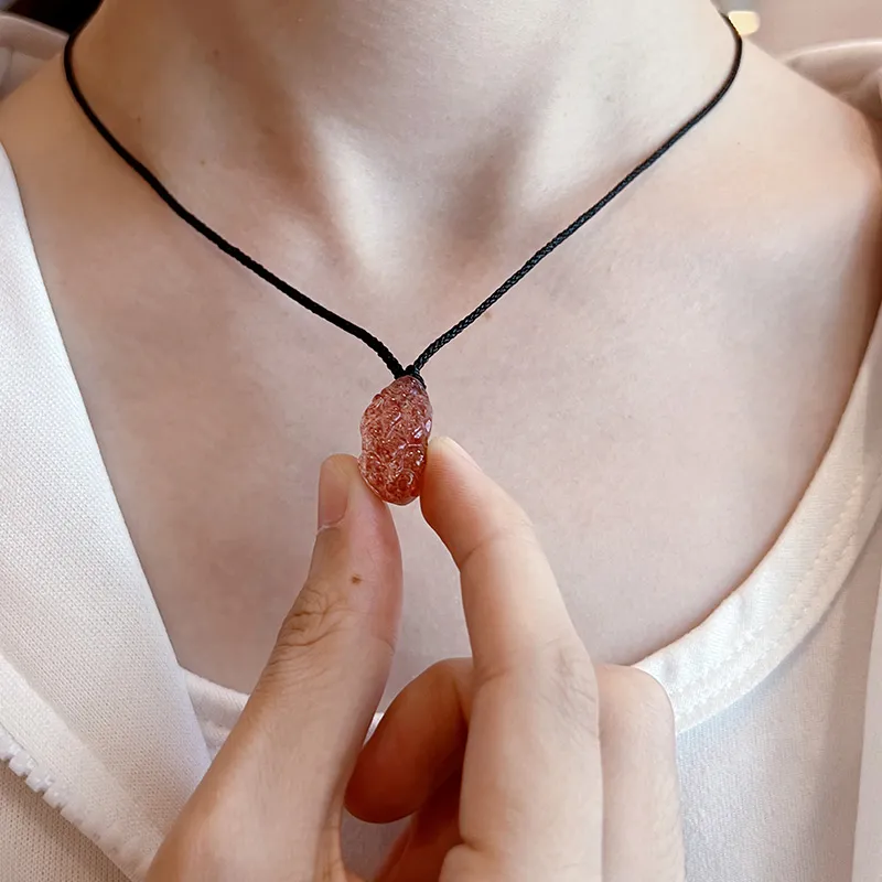 TRUE ME Obsidian Strawberry Crystal Braided String Necklace Unisex-4