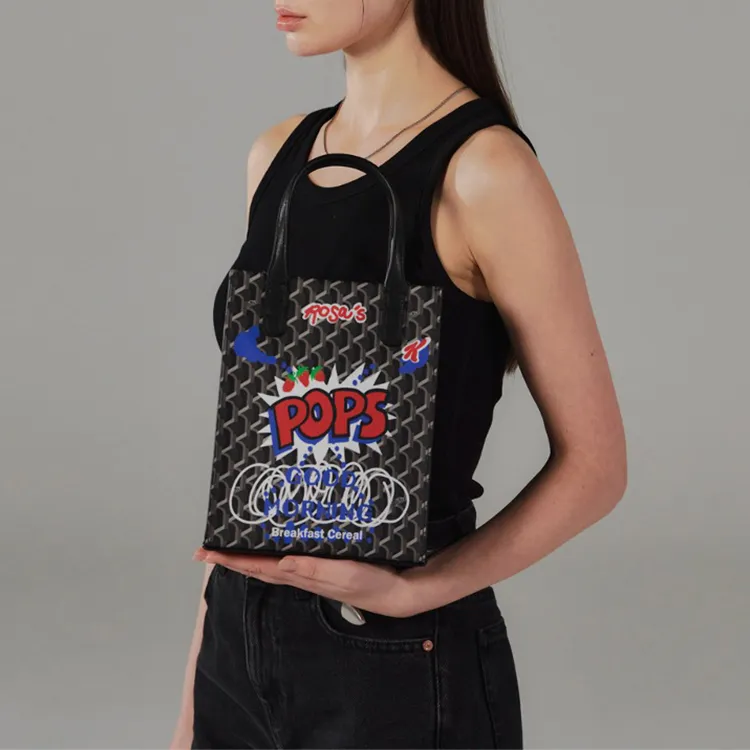 ROSA.K PVC Tote Bag, Shopping Bag, Shoulder Bag, Crossbody Bag, Handbag Small Size Unisex Black-6