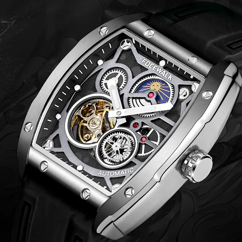 FOCEWALK Three Kingdoms Cao Wei Mechanical Movement Stainless Steel Watchband Watch Men's Watches Green Dial-7