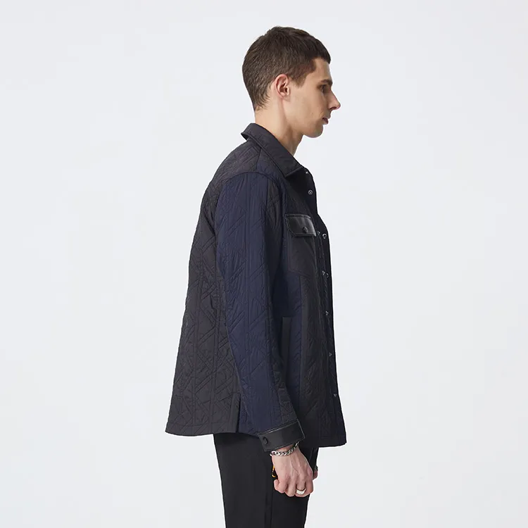 DAVID NAMAN SS22 Solid Color Lapel Puffer Jacket Men's Navy Blue-4