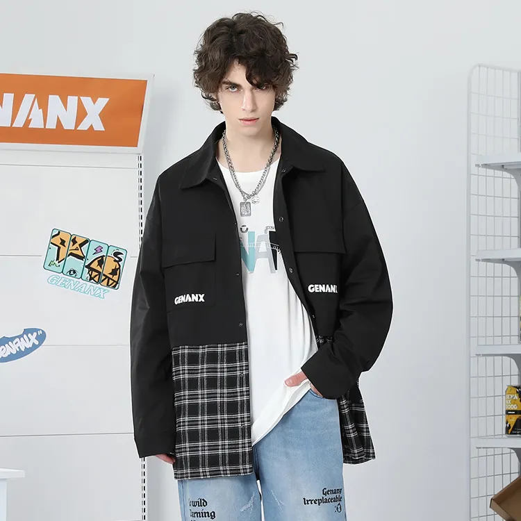 GENANX Jackets Unisex Black White Plaid-3