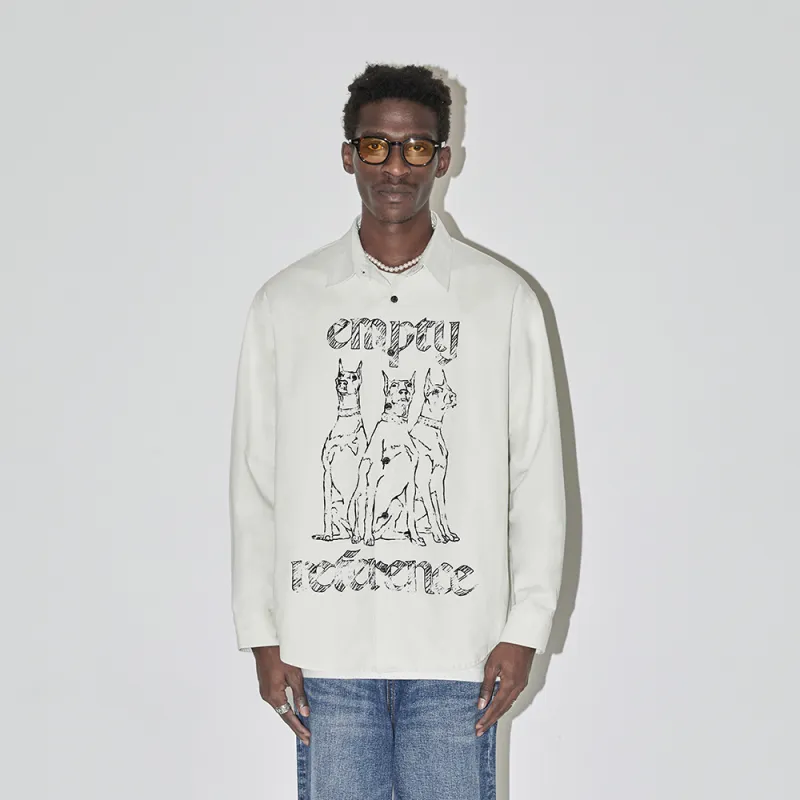 EMPTY REFERENCE Doberman Series Long Sleeved Shirts Unisex White-4