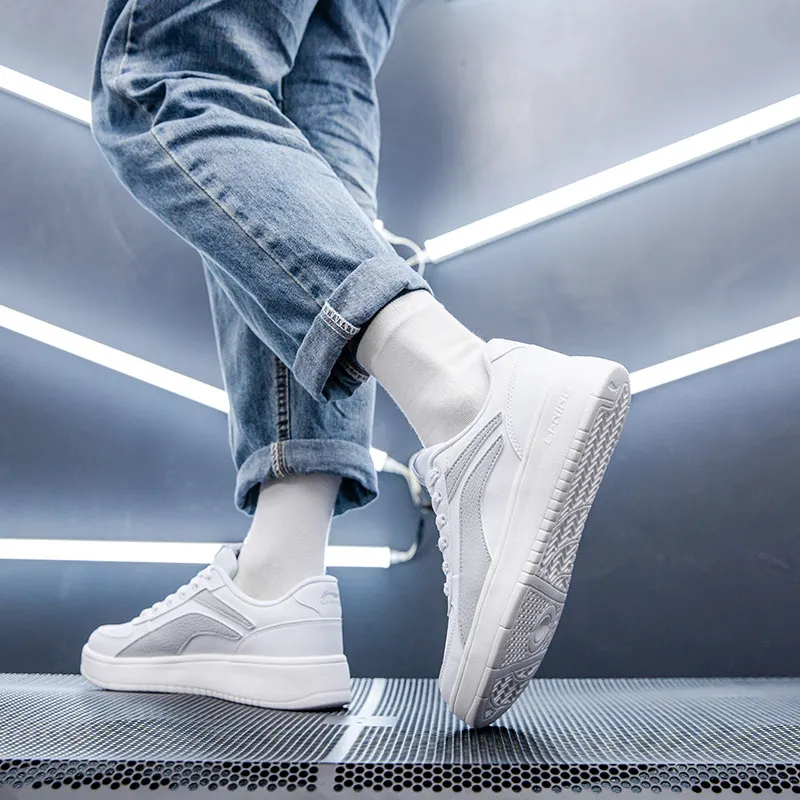 LiNing Anti Slip Wear Resistant Low Top Skateboard Shoes Men's White Gray-6