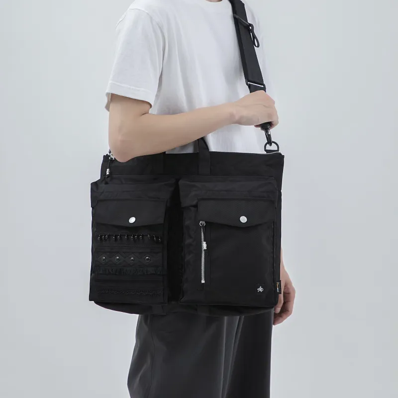 The MAD HATcher Polyamide Shoulder Bag, Crossbody Bag, Handbag Large Size Unisex Black/Navy Blue-3